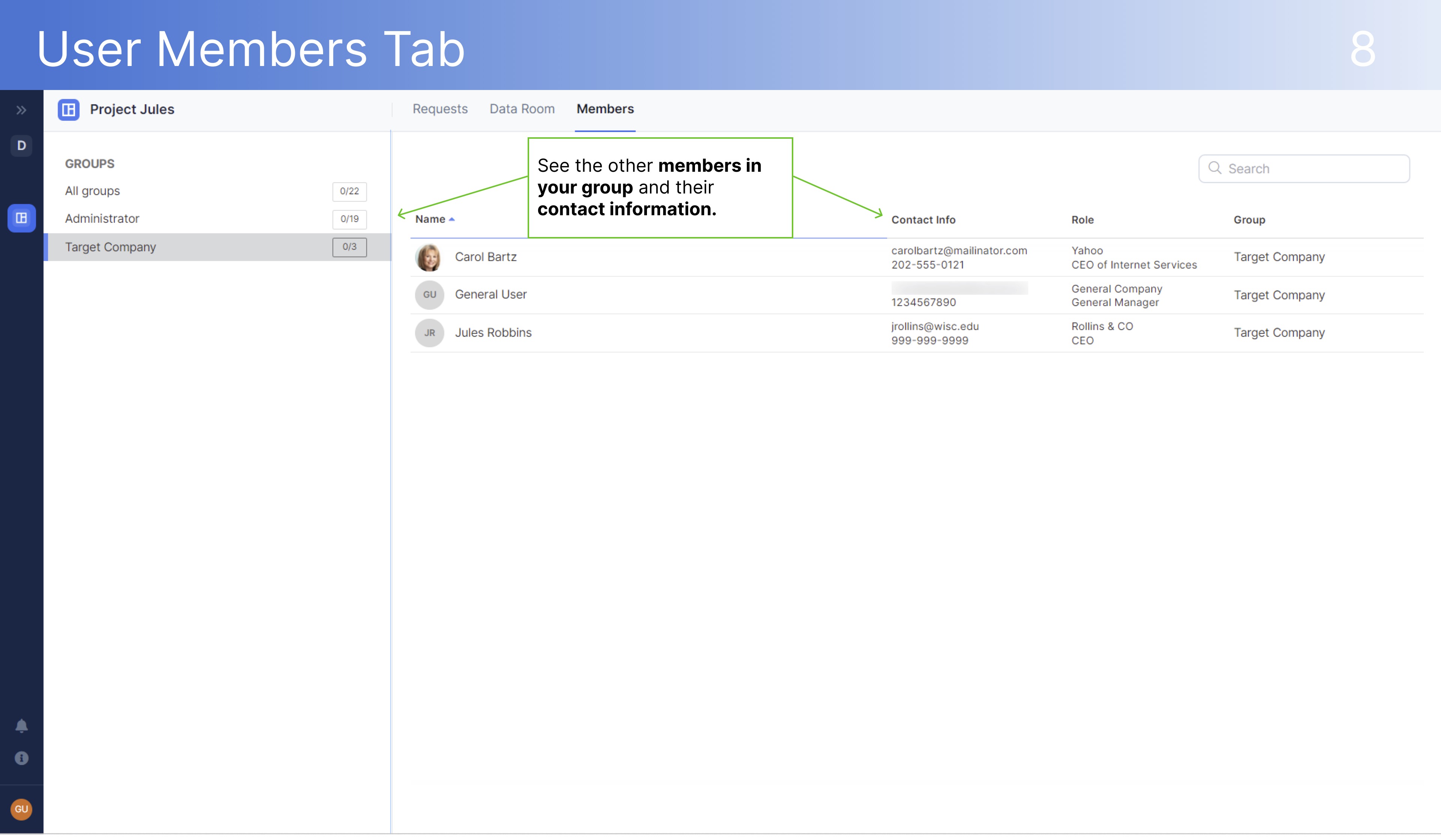 user members tab